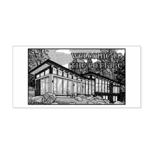 Modern Pop Art Forest Cabin Mid-Century Comic Self-inking Stamp
