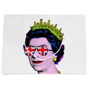 Modern Pop art HM Queen in union jack glasses Large Gift Bag