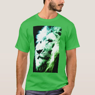 Modern Pop Art Lion Face Men's Elegant Green T-Shirt