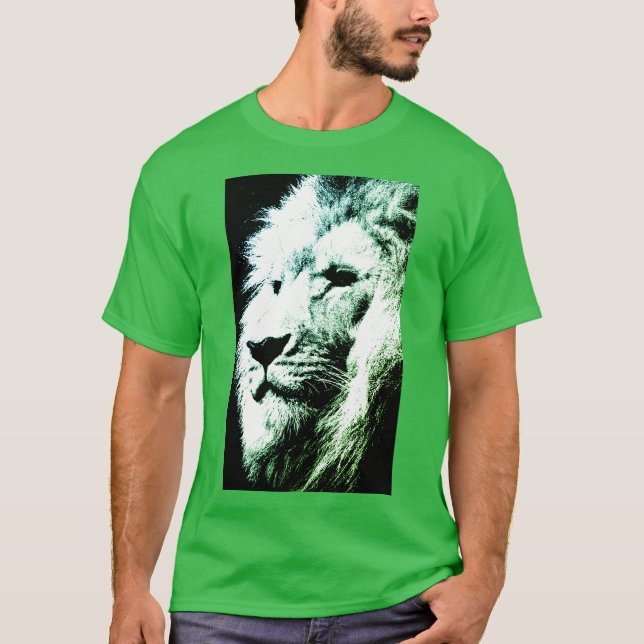 Modern Pop Art Lion Face Men's Elegant Green T-Shirt (Front)