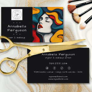 Modern Pop Art Retro Colorful Hair Makeup Logo Business Card