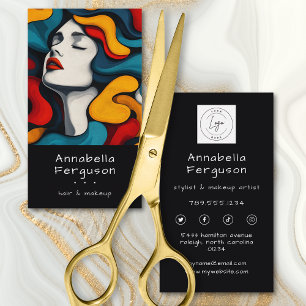 Modern Pop Art Retro Colorful Hair Makeup Logo Business Card