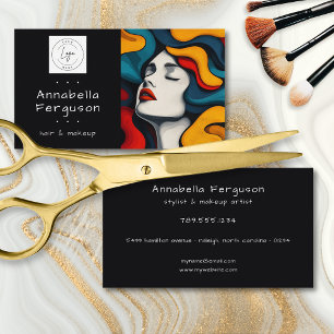 Modern Pop Art Retro Colorful Hair Makeup Logo Business Card