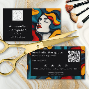 Modern Pop Art Retro Colorful Hair Makeup Logo QR Business Card