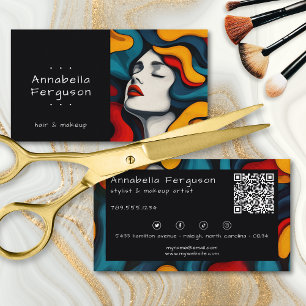 Modern Pop Art Retro Colorful Hair Makeup QR Code Business Card