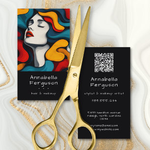 Modern Pop Art Retro Colorful Hair Makeup QR Code Business Card