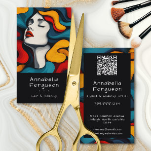 Modern Pop Art Retro Colorful Hair Makeup QR Code Business Card