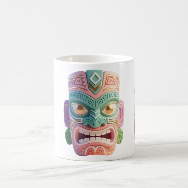 Modern Pop Art Tiki Head Mask Coffee Mug (Center)