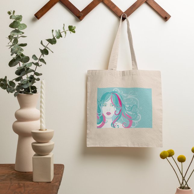 Modern Pop Art Woman Teal and Pink Swirl Hair  Tote Bag (Creator Uploaded)