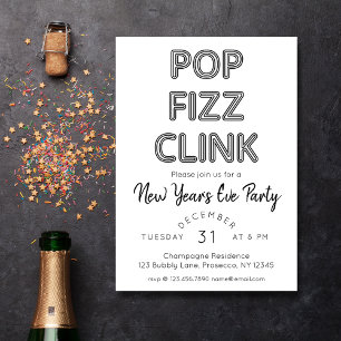 Modern Pop Fizz Clink New Year's Eve Party Invitation