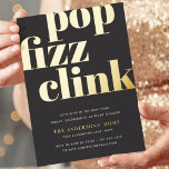 Modern Pop | New Year's Eve Party<br><div class="desc">Modern and minimalist New Year's Eve party invitations feature chic black and white styling with "pop fizz clink" in oversized real gold foil retro lettering. Personalise with your New Years Eve celebration details beneath. Invitations reverse to a pattern of colourful stars.</div>