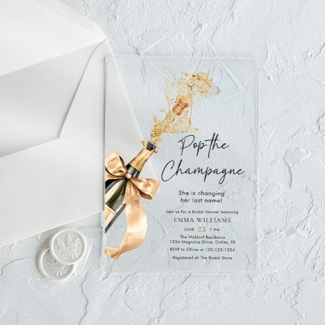 Modern Pop The Champagne Bridal Shower Acrylic Invitations (Creator Uploaded)