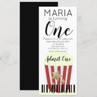 Modern Popcorn Movies Ticket Style Party Invitat