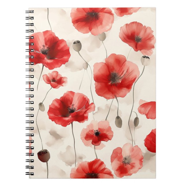 Modern poppies pattern watercolor notebook (Front)