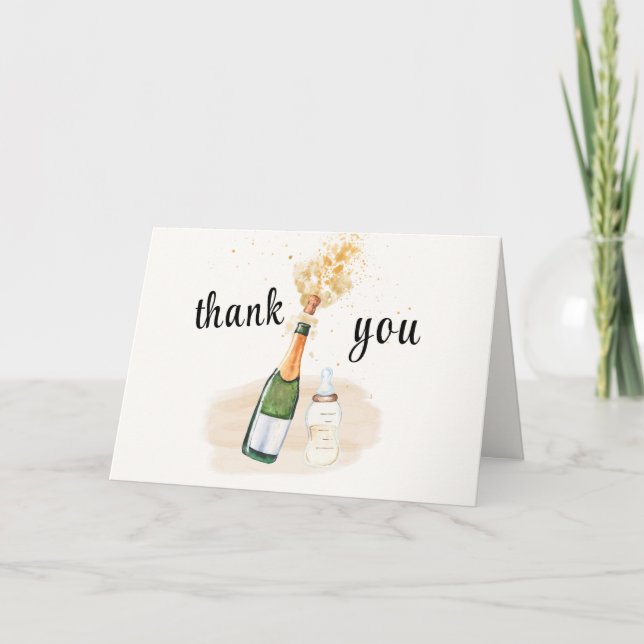 Modern Poppin Bottles Champagne Baby Shower Thank You Card (Front)