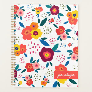 Modern Poppy Floral Pattern Coral Script Name Planner
