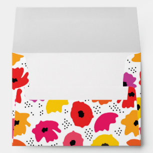 Modern Poppy Pink Red Orange Floral Dots Pattern Envelope
