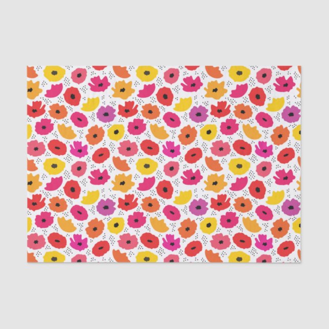 Modern Poppy Pink Red Orange Floral Dots Pattern  Tissue Paper (Front)