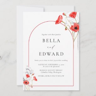 Modern Poppy Red Flowers Arch Photo Wedding Invitation