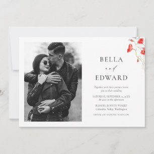 Modern Poppy Red Watercolor Flowers Wedding Invitation