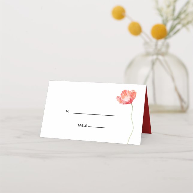 Modern Poppy Red Wedding Photo Place Card (Front)