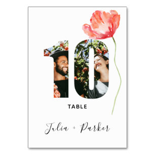 Modern Poppy Red Wedding Table Number 10