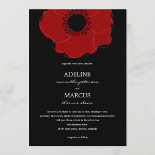 Modern Poppy Wedding Invitations (Red/Black)