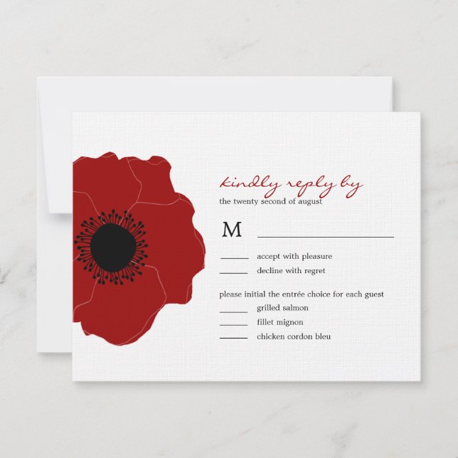 Modern Poppy Wedding RSVP/Response Cards (Red) (Front)