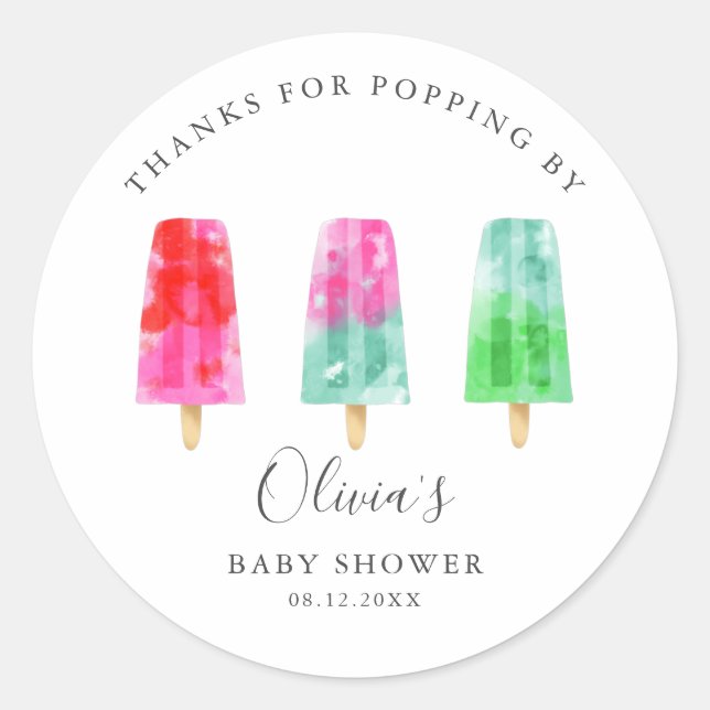 Modern Popsicle Baby Shower Classic Round Sticker (Front)