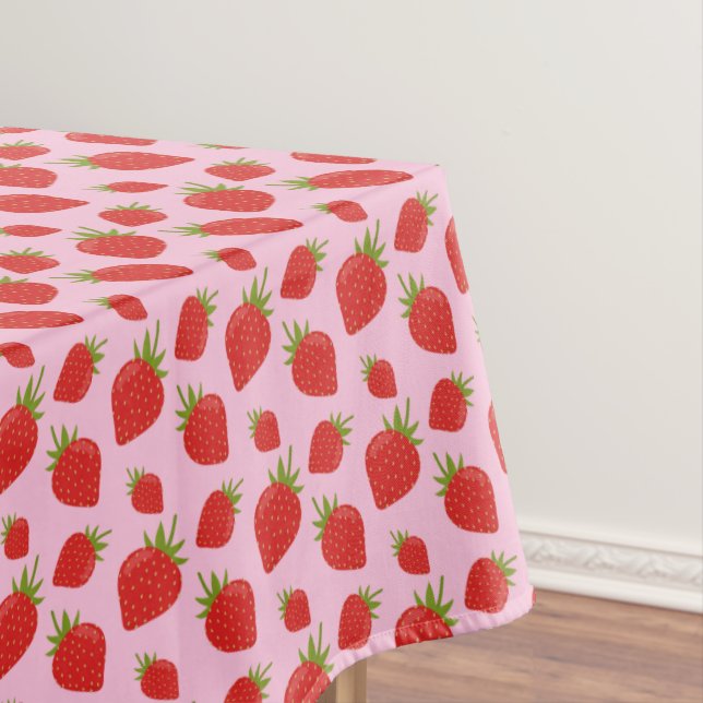 Modern Popular Trendy Red Pink Strawberry Pattern Tablecloth (In Situ)