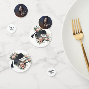 Modern portrait, class of and graduation cap confetti