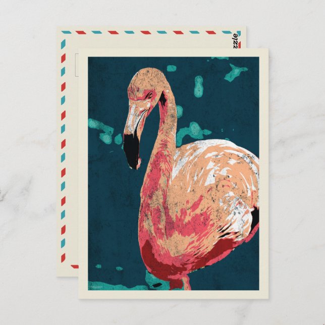 Modern portrait of a pink flamingo illustration postcard (Front/Back)