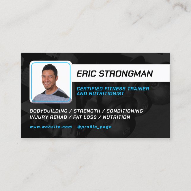 Modern portrait photo of personal trainer business card (Front)