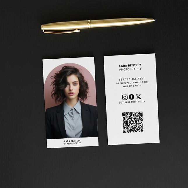 Modern portrait photo QR code stylist Business Card (Photography profile business card with qr code.)