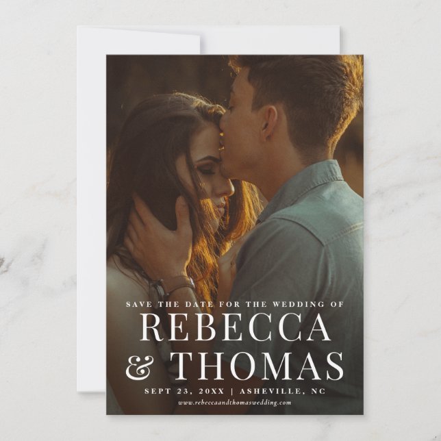 Modern portrait photo wedding save the date (Front)