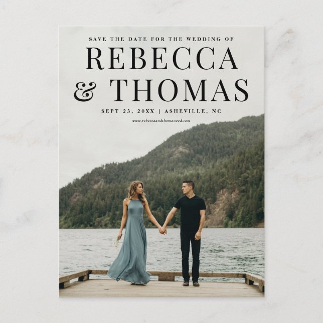 Modern portrait photo wedding save the date announcement postcard (Front)