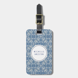 Modern Portuguese Tiles Azulejos Navy and White Luggage Tag