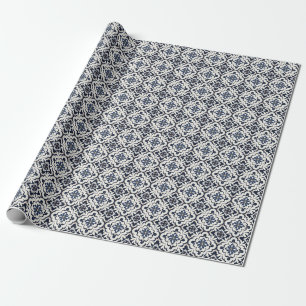 Modern Portuguese Tiles Azulejos Navy and White    Wrapping Paper