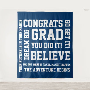 Modern Positive Encouraging Blue Congrats Grad Tapestry
