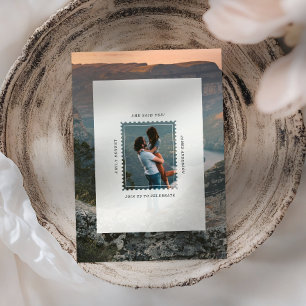 Modern Postage Stamp She Said Yes Engagement Invit Invitation