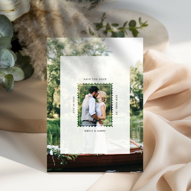 Modern Postage Stamp Wedding Photo Save The Date (Creator Uploaded)