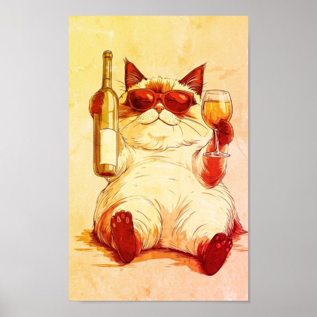 Modern poster art cat drinking (Front)
