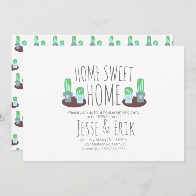 Modern Potted Cactus Greenery Housewarming Party Invitation (Front/Back)