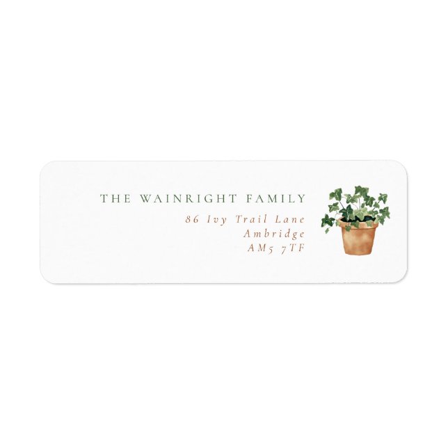 Modern Potted Ivy Return Address Label (Front)