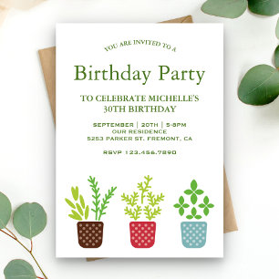 Modern Potted Plants Botanical Birthday Party Invitation