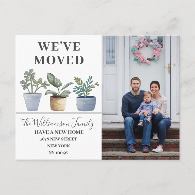 Modern Potted Plants We've Moved  Announcement Postcard (Front)