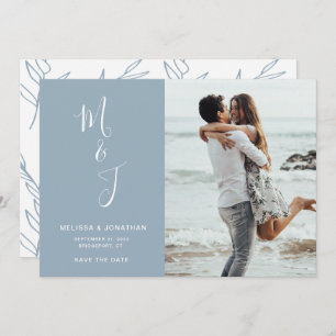 Modern Powder Blue Botanical Wedding Save The Date