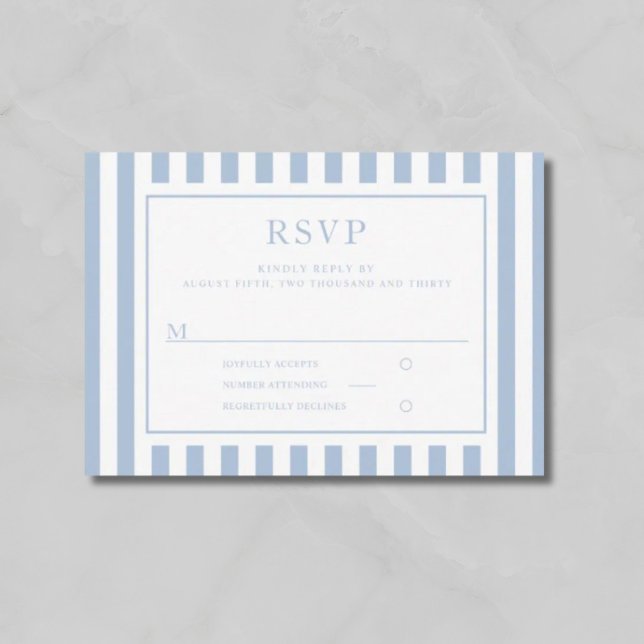 Modern Powder Blue Stripes Wedding  RSVP Card (Modern Powder Blue Stripes Wedding RSVP Card)