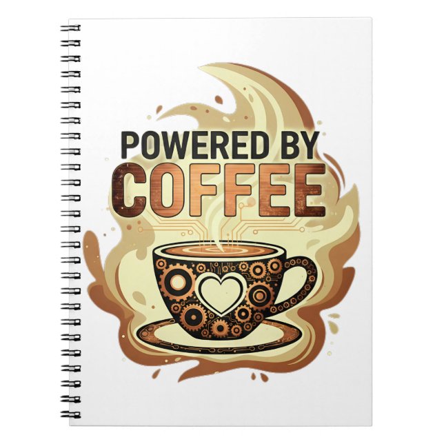 Modern Powered by Coffee – Trendy Coffee Typograph Notebook (Front)