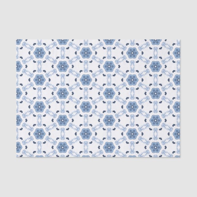 Modern Prairie Lace Indigo Sky Blue Folk Geometric Tissue Paper (Front)